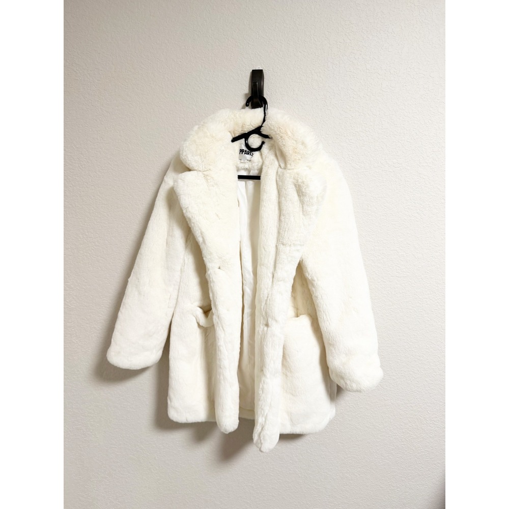 Apparis Ivory White Faux Fur Coat Womens Small Sophie Oversized Mid-Length Coat